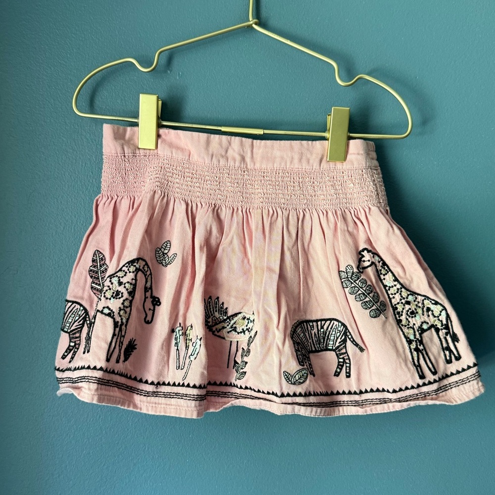Tu kids Pink smocked Skirt with Animal embroidery‎